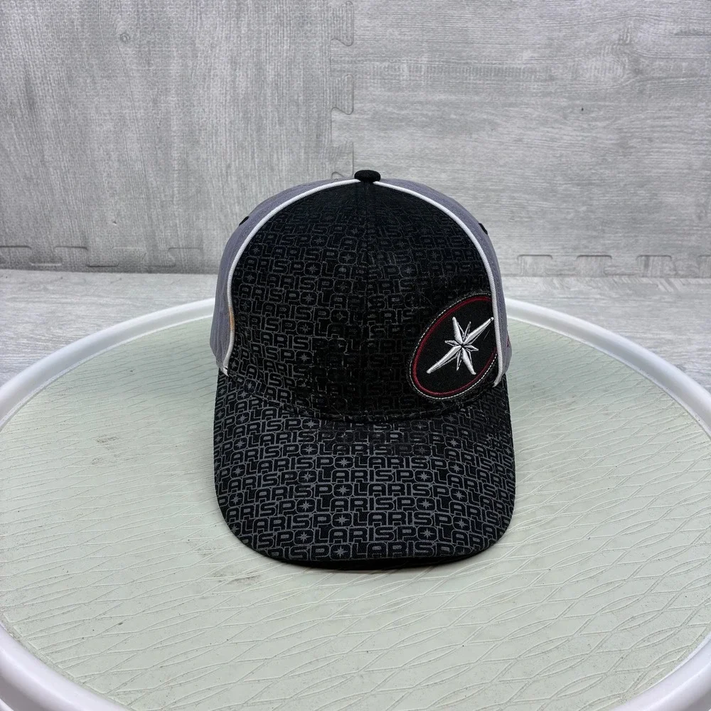 Polaris Racing Hat Cap Snapback Mens Black Gray Snowmobile Racing Embroidered